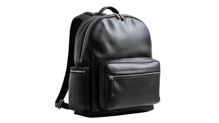 Naklejka premium Sleek Black Backpack: A close-up studio shot captures a modern black backpack, showcasing its clean lines, minimalist design, and the luxury feel of its materials.