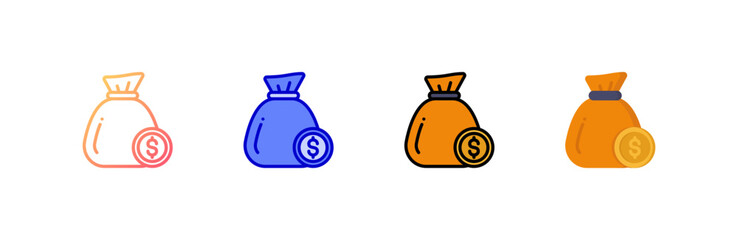 Money Bag icon set multiple style collection
