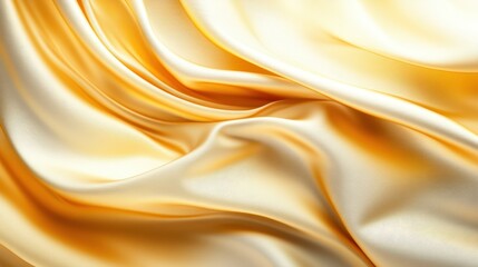 This image captures the elegance of luxurious golden silk fabric draped softly, highlighting its smooth texture and sheen that evoke a sense of opulence and sophistication.