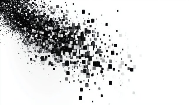 Abstract digital field with square pixels fading from opaque to transparent on white