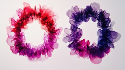 Artistic arrangement of digital pixels forming circular shapes on white transparent layer