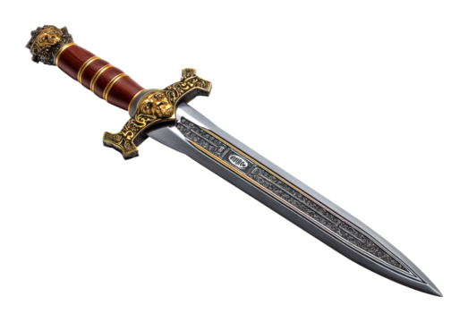 Exquisite decorative dagger display museum gallery art cultural heritage close-up view isolated on transparent background