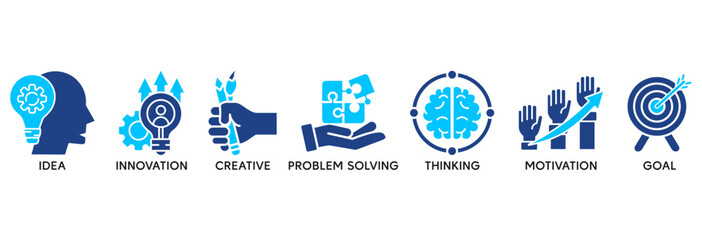 Creativity icon set vector illustration concept relate to idea, innovation, creative, problem solving, thinking, motivation, goal