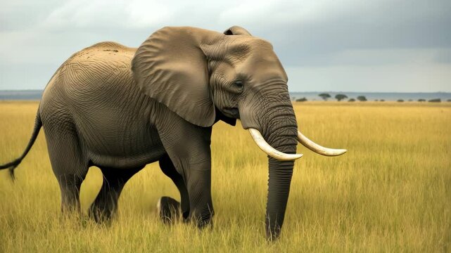 Majestic elephant roaming wild African plains
