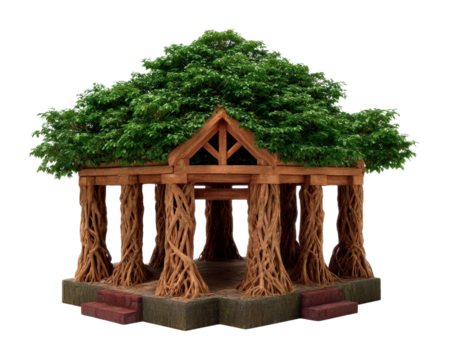 Exploring unique treehouse structures enchanted forest 3d render natural setting aerial view isolated on transparent background