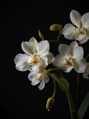Elegant White Orchid in Dramatic Lighting Against Black Background &ndash; Minimalist Fine-Art Floral Portrait