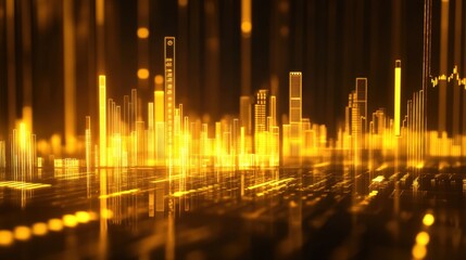 Golden financial analytics displayed on black glass surface, reflecting wealth accumulation and smart investing