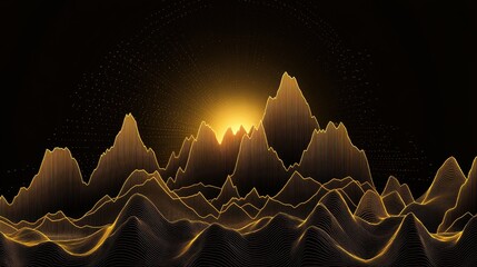 Golden statistical graph with high peaks on matte black background, excellent for financial success visuals
