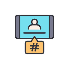 Smartphone Displaying A User Profile And Hashtag Sign Communication