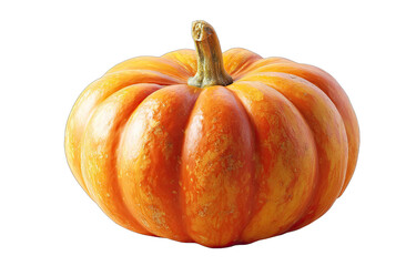 Close-up of a small, round pumpkin with a stem.  Its skin is a mix of orange and light orange, with subtle stripes