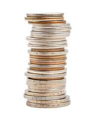 tall stack of coins, isolated PNG transparent background