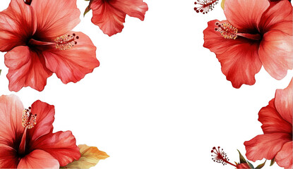 Red Hibiscus Flower Frame on Black Background