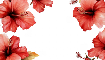 Red Hibiscus Flower Frame on Black Background