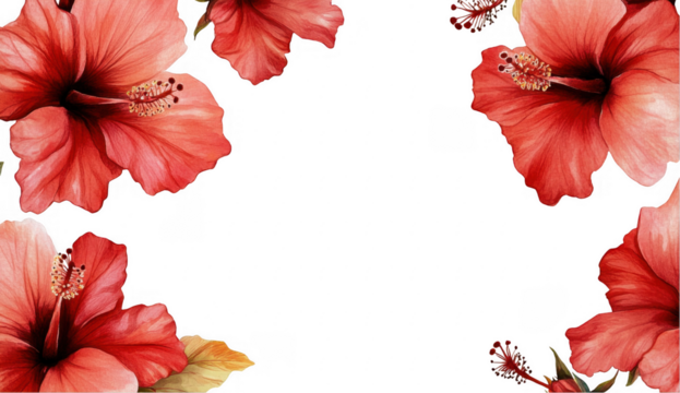Red Hibiscus Flower Frame on Black Background