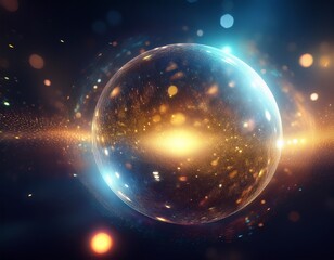 Fototapeta premium a blurry image of a glowing sphere in space the sphere is surrounded by a lot of stars and space dust the image has a dreamy ethereal quality to it as if it were taken from a distant planet