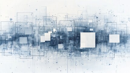 Randomly placed pixel squares on white transparent canvas forming a digital abstract pattern