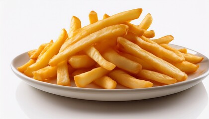 a generous heap of golden crispy french fries stacked on a white plate offering a tempting side dish or snack