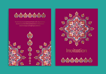 Luxury invitation card design with vector mandala pattern. Vintage ornament template. Can be used for background and wallpaper. Elegant and classic vector elements great for decoration.