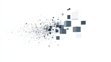 Square pixel edges dissolving into the white transparent background like a fade transition