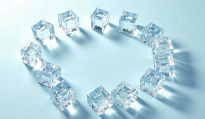 Ice cubes on light blue background. A cool, cold image. Coolness. Cool. Cool.