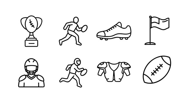 8 icons set featuring sports icons depicting rugby and football elements