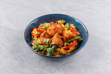 Crispy Chicken with Vegetable Fried Rice