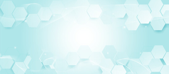 Abstract hexagonal technology background with glowing light and blue gradient