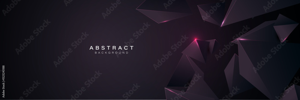 Poster Dark abstract background with 3D glowing geometric shapes