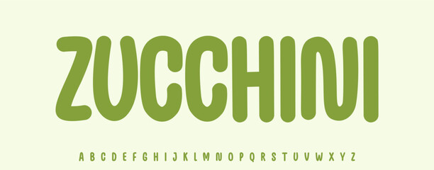 Summer zucchini lettering, cartoon joyful color alphabet, rounded playful font for bright kid fresh product headline, friendly logo. Childish typographic design. Packaging typography. Vector typeset