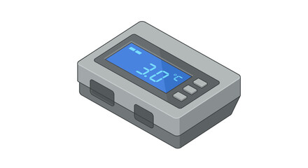 Obraz premium Isometric digital thermometer illustration displaying a temperature of 3.0 degrees