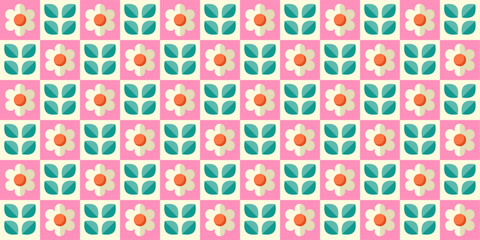 Charming Retro Floral Pattern: Pink and Teal Flower Design
