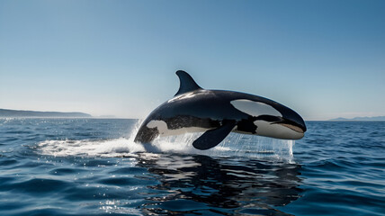 A majestic orca whale shows bold black and white.
