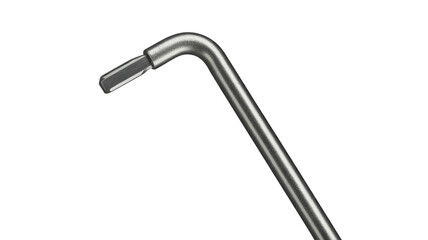A high-quality product photograph of a silver hex key wrench against a pure white background.