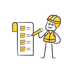 doodle engineer writing on check list character