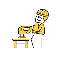 doodle engineer using grinding machine character