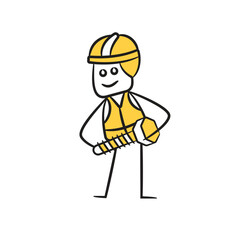 doodle engineer holding bolt nut character