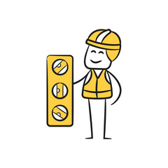 doodle engineer holding bubble level character