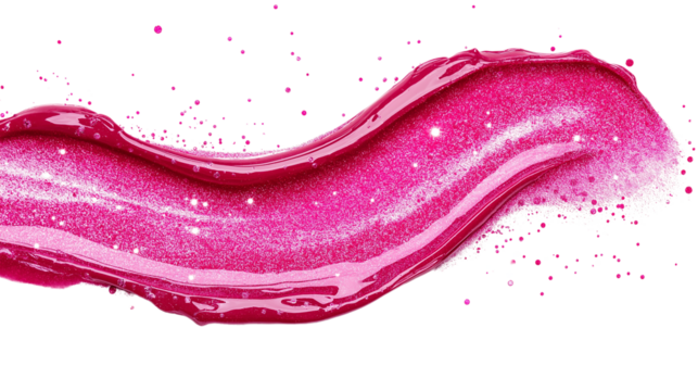Smudge of lip gloss with glitter on white background, realistic cosmetic texture png 