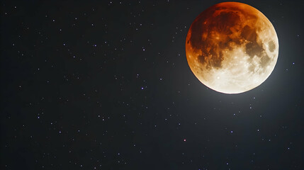 Fototapeta premium Lunar eclipse amidst a starlit expanse captures the celestial spectacle