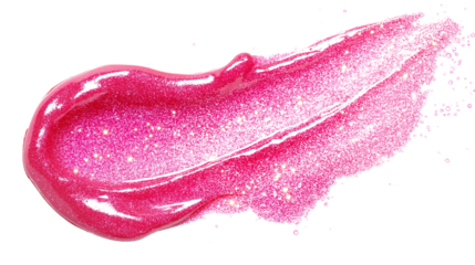 Smudge of lip gloss with glitter on white background, realistic cosmetic texture png 