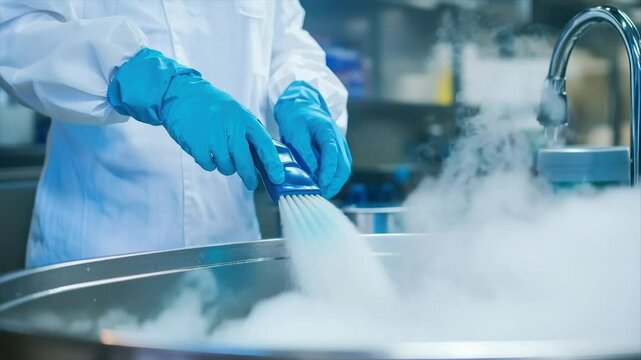 Lab technician cleaning a cryogenic tank