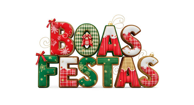 Boas Festas Lettering in Christmas Colors with Ornaments
