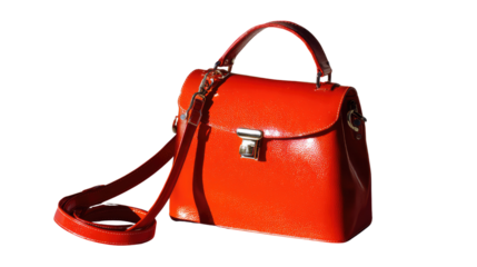 Chic Orange Handbag: A vibrant orange leather handbag with a top handle and shoulder strap is stylishly showcased, emanating modern charm and elegance.