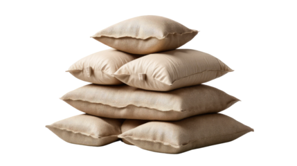 Cozy Pile of Pillows: A comforting pile of beige pillows. creating a scene of relaxation and repose, with subtle textures and warm hues for interior design or home decor.