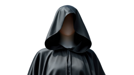 Mysterious Figure in Cloak: A captivating studio shot showcases a cloaked figure, the draped garment concealing all but the stark outline of a human form.