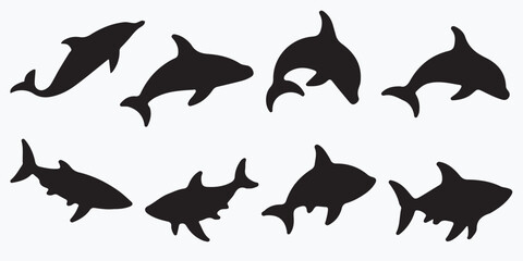 dolphin silhouette set on white background