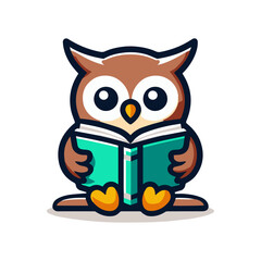 Wise Owl Mascot Reading a Book – Minimal, Intelligent, Educational Design