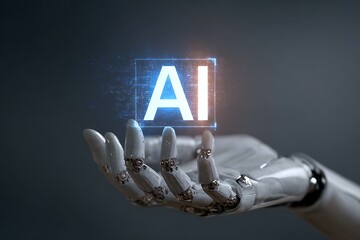 A hand holding a glowing icon representing generative AI, symbolizing the power of artificial intelligence 