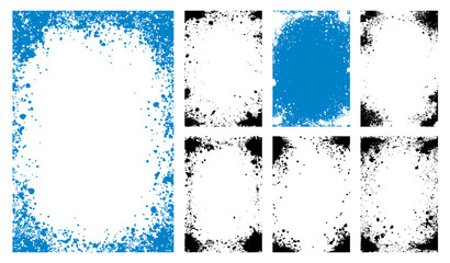 Collection of high-quality vector grunge frames. Distressed, artistic paint splatter and spray textures create edgy borders, perfect for modern and urban design projects.