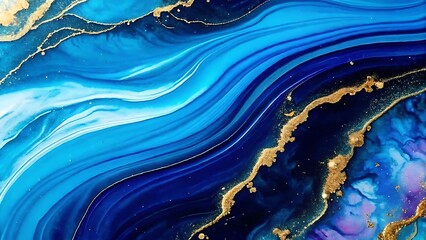 Abstract Blue and Gold Marble Effect for Luxury Backgrounds